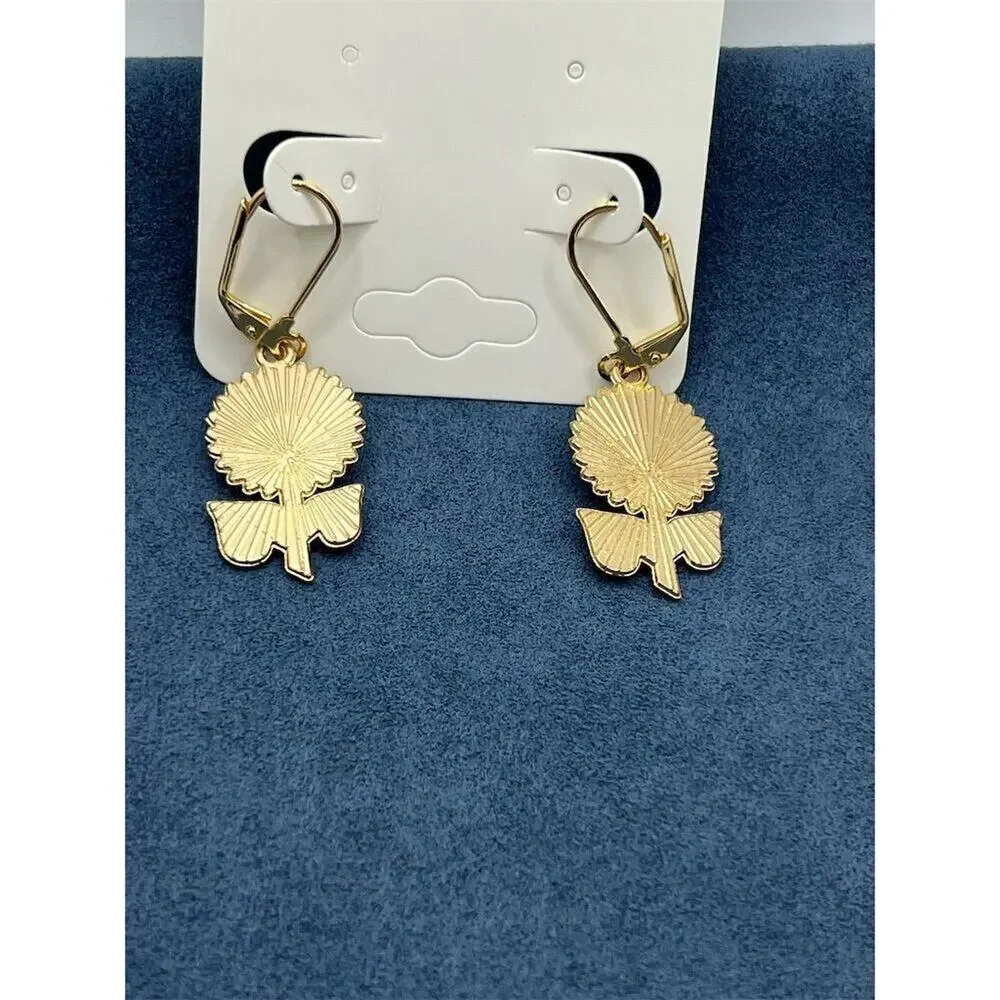 Sunflower Drop Earrings Gold-Tone Lever-Back Multicolor Hypoallergenic